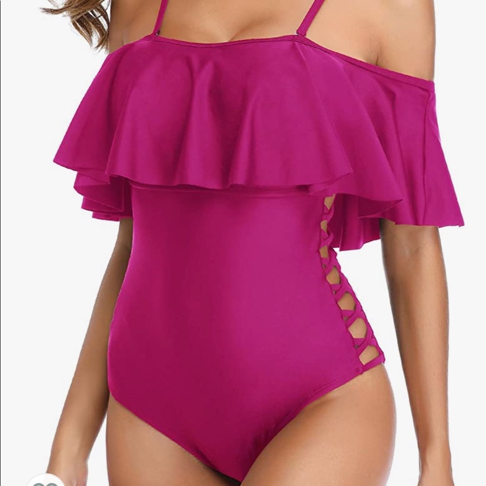 Off shoulder ruffled swimsuit